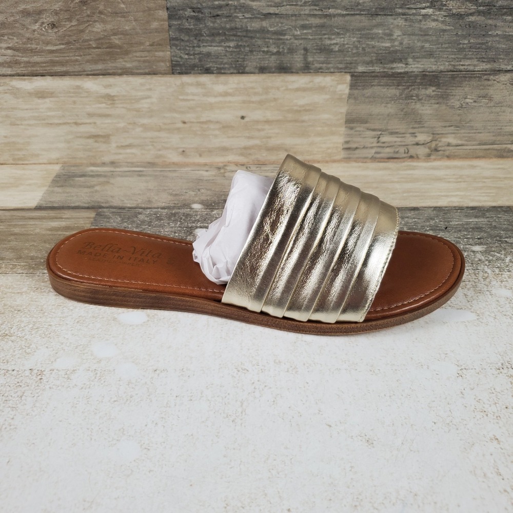 Bella Vita Rya Italy Womens Flat Slide Sandals Sz 9 W Metallic Gold Leather